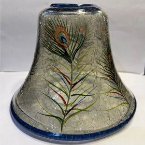 Vintage Hand Painted Glass Peacock Lampshade Candle Topper 4.75”X6.25”